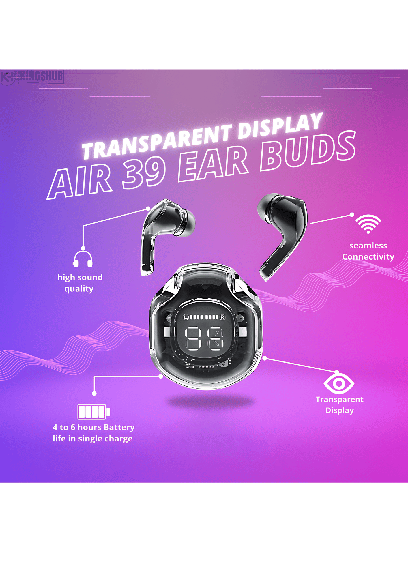 Air 39 Gaming Earbuds | Bluetooth 5.3 | ENC Technology | Display Crystal Transparent Case | Gadgets